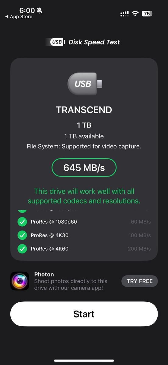 iPhone 16 ProにTranscend ESD420を繋いだときの転送速度