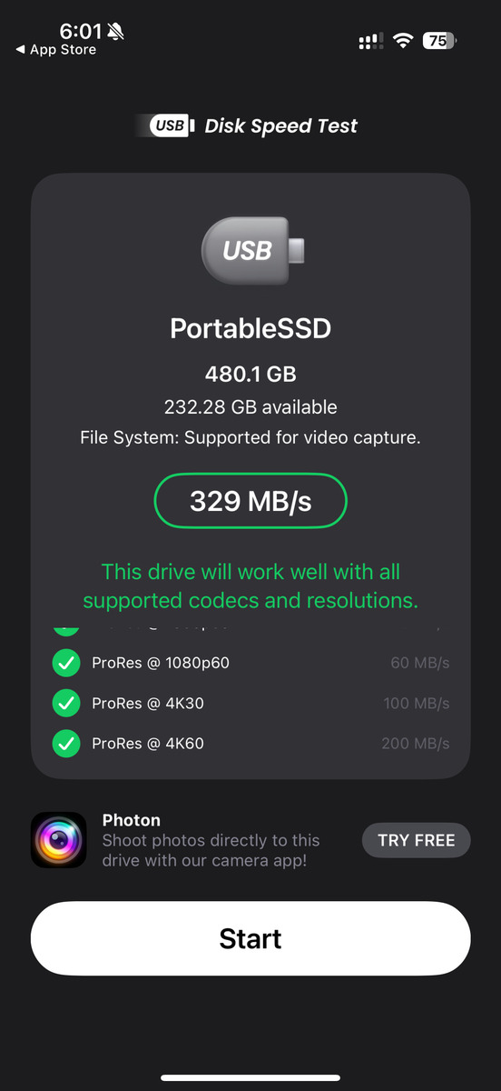 iPhone 16 ProにSanDisk SSDを繋いだときのデータ転送速度