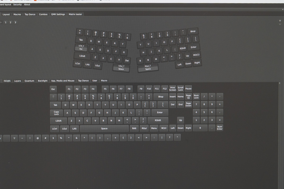 Vialで表示したElytraのレイヤー0のキーマップ